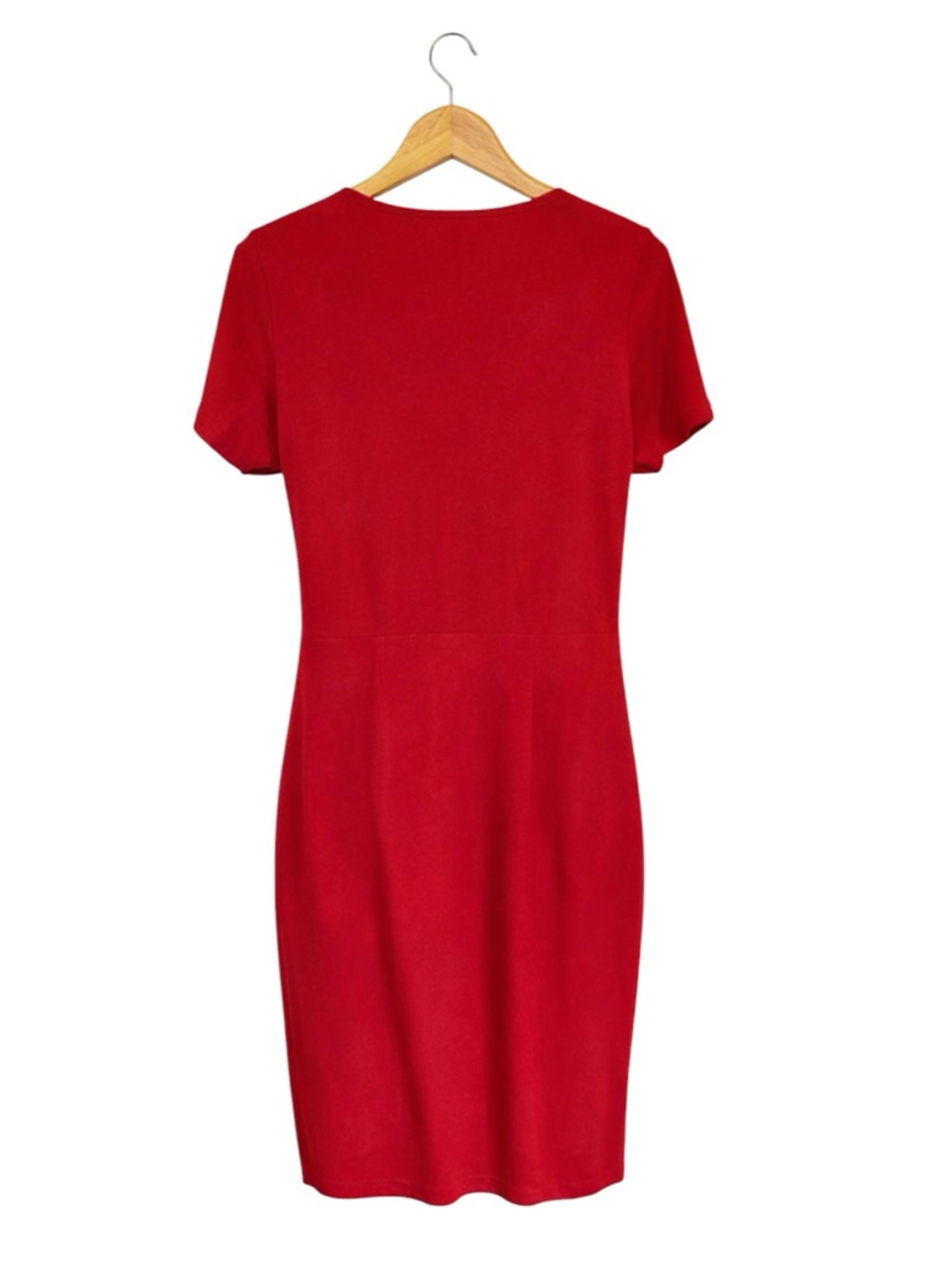 NWT! Beautiful Red Dress Oxiuly Womens V Neck, Slim Ruffle Pencil stretch Size L - Picture 5 of 6